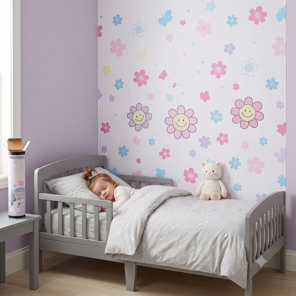 Pastel Floral Toddler Bed Wall Decal