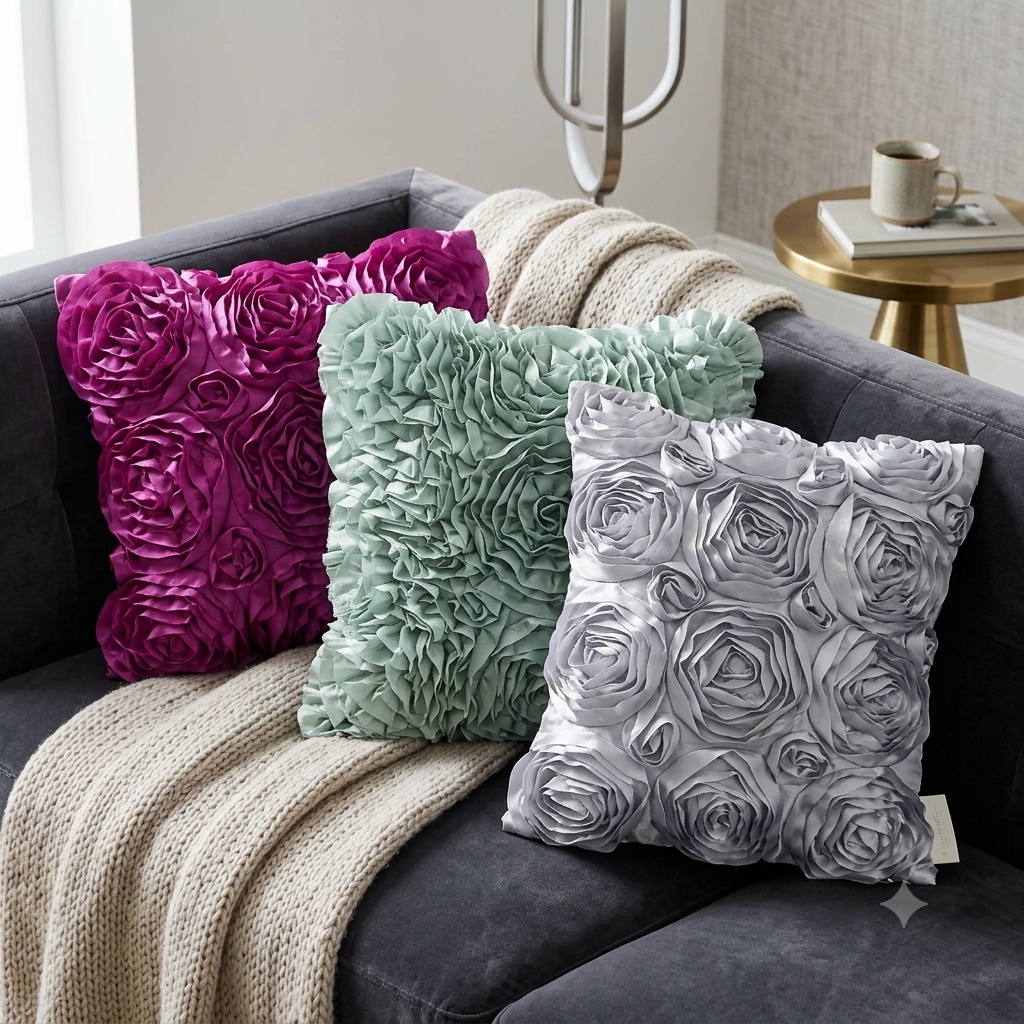 3D Floral Rosette Throw Pillow Covers