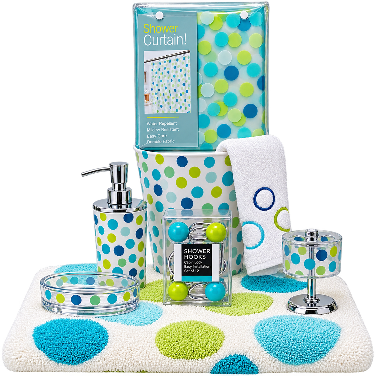 Multi-colored polka dot Kids bathroom Set