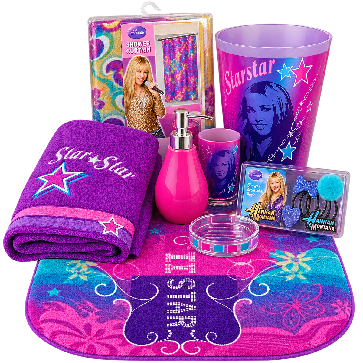 Disney Hannah Montana Secret Star Complete Bathroom Decor & Linens Set