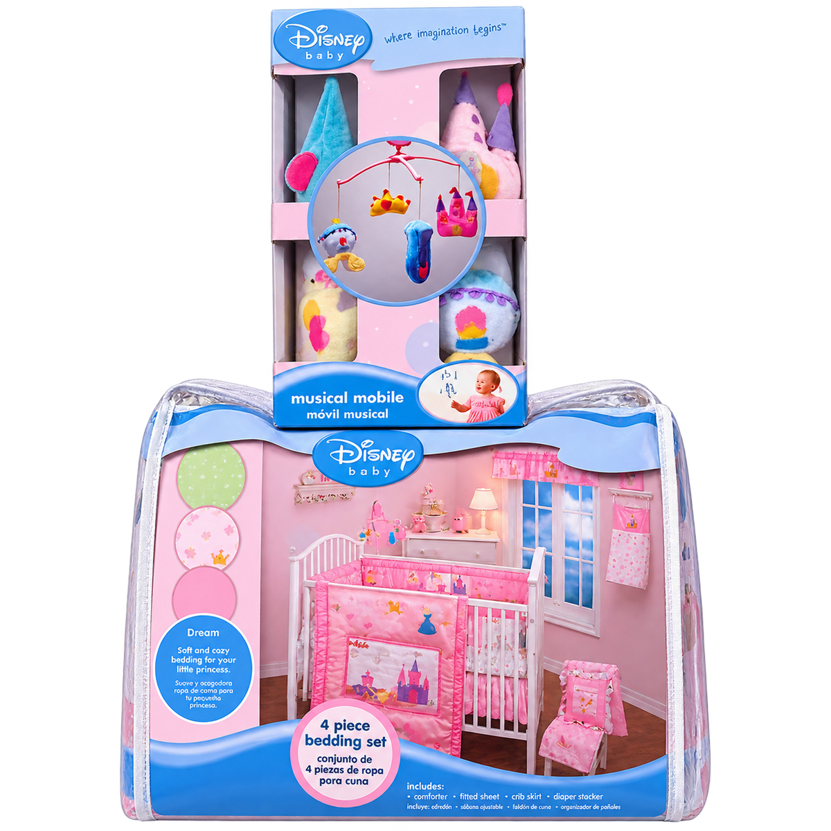 Disney Baby Princess Happily Ever After Nursery Crib Bedding & Musical Mobile set