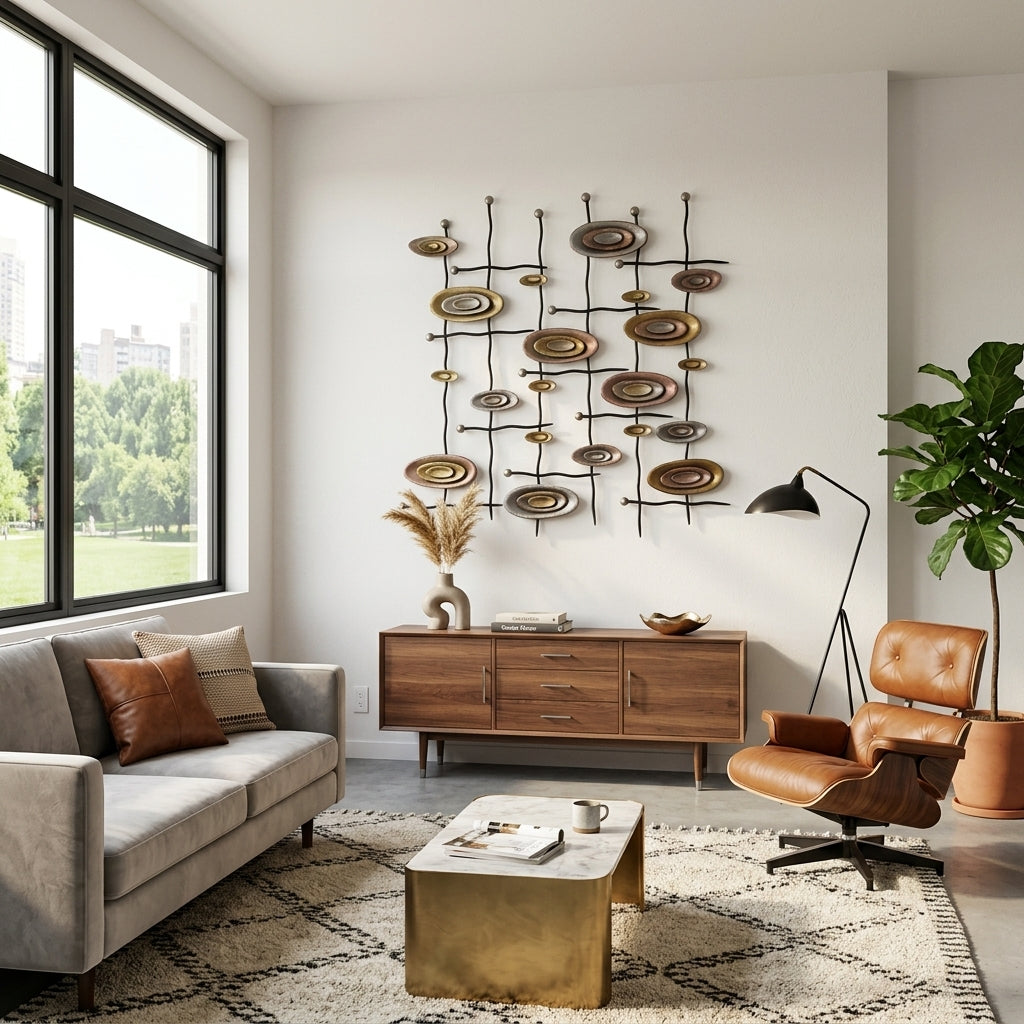 Mid-Century Metallic Trellis Wall Art