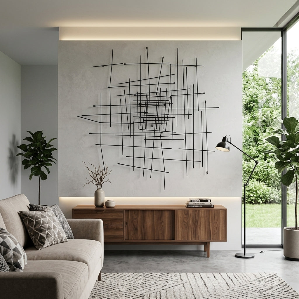 Modern Abstract Grid Metal Wall Art – 1pc 2D Flat Geometric Sculpture