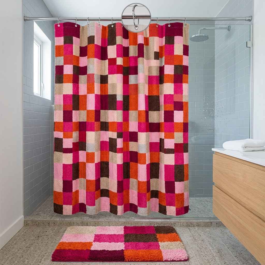 Patchwork Shower Curtain & Bath Mat Set