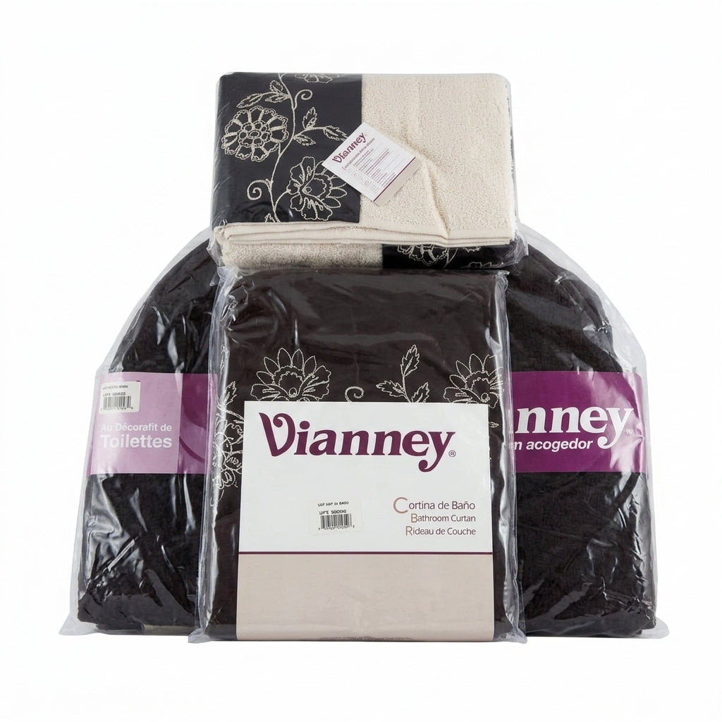 Vianney Floral Black & Cream Bathroom Decor & Linens Set.