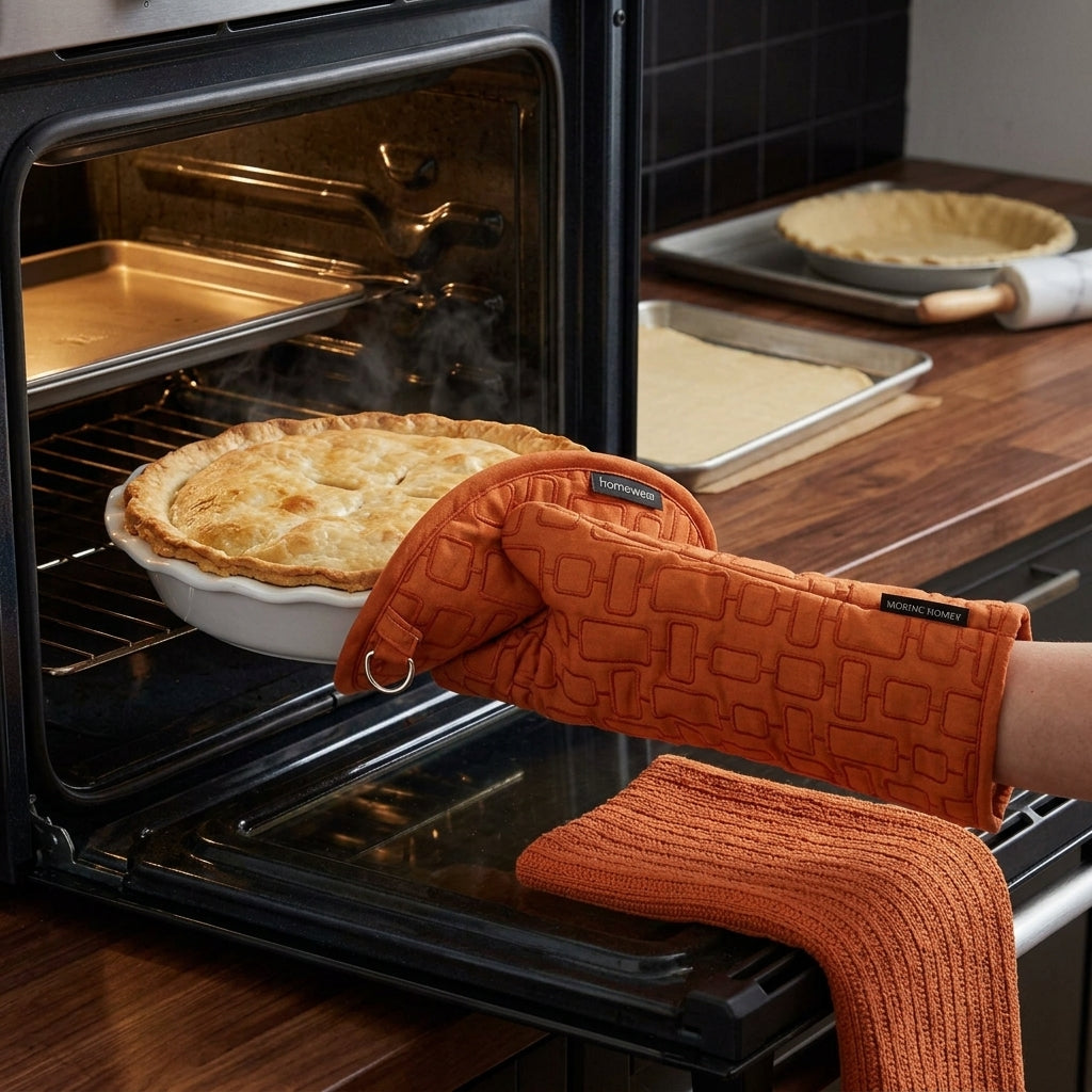 Oven Mitts Heat Resistant Kitchen Gloves and oval pot holder set