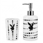 Rare Vintage Playboy Soap Dispenser & Cup Bath Set, Polka Dot, Black Bunny Head