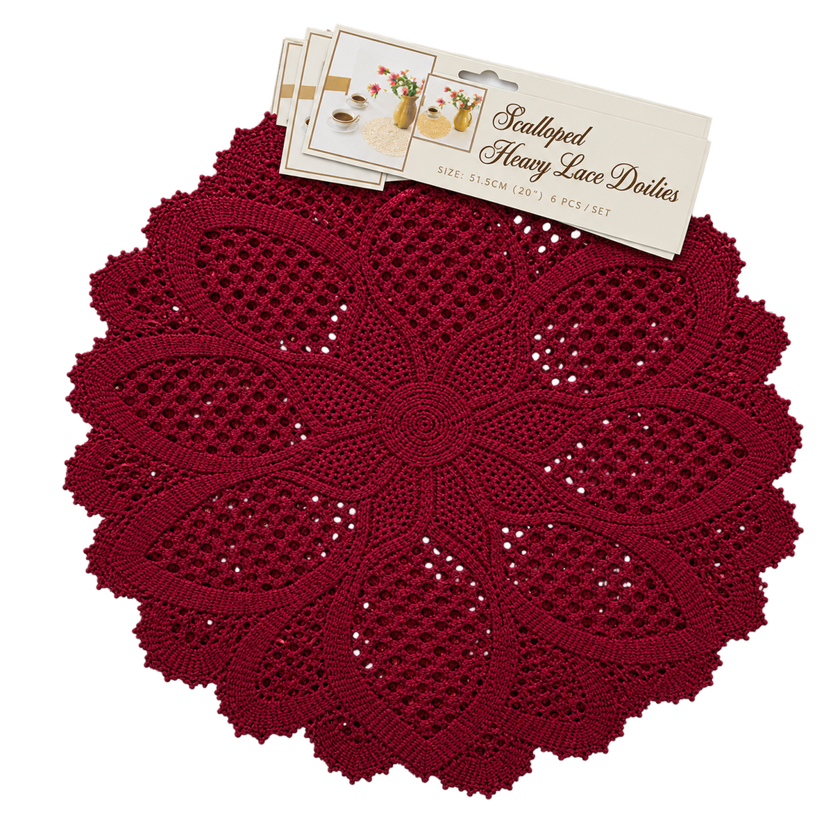 Scalloped Heavy Lace Doilies (Set of 6)