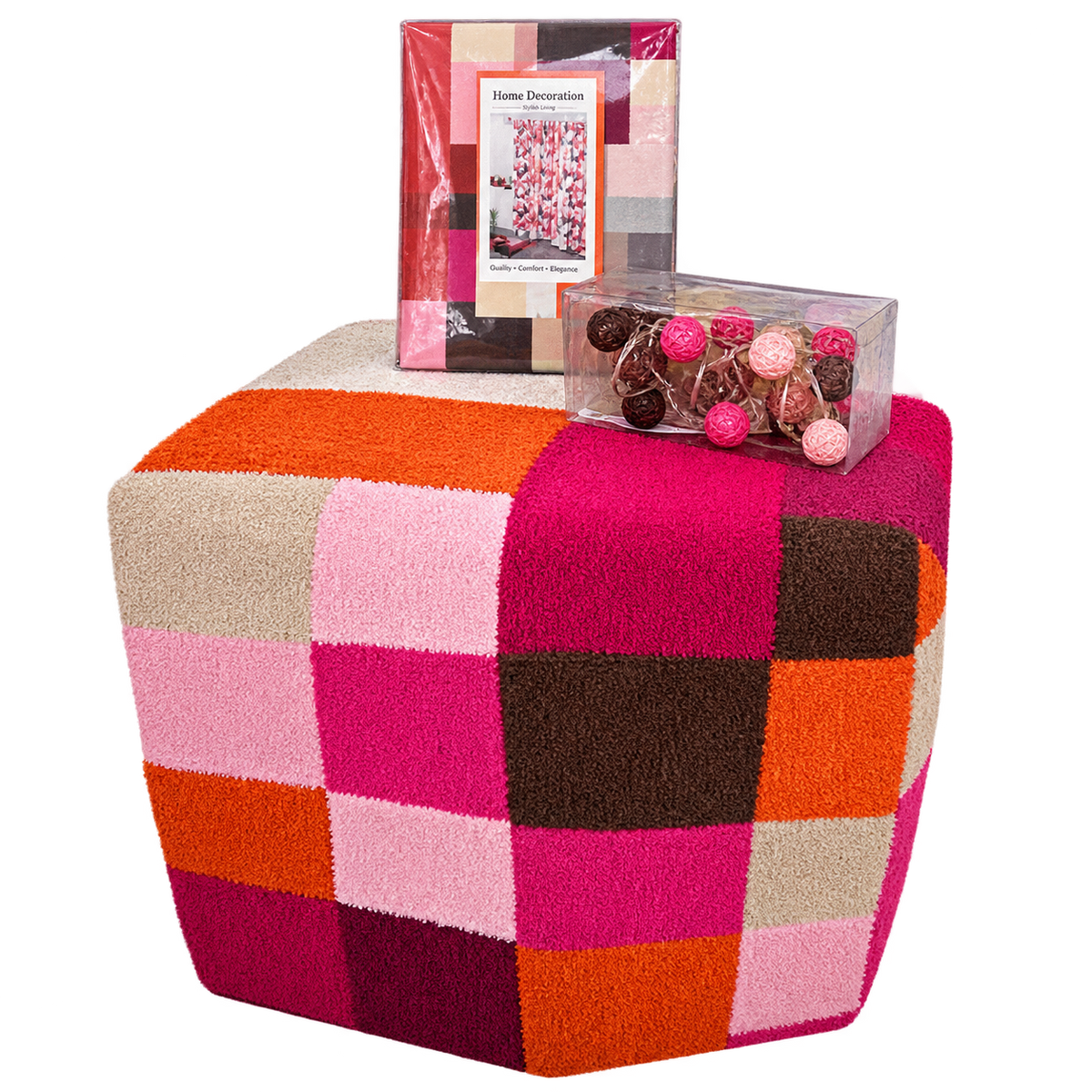 Patchwork Shower Curtain & Bath Mat Set