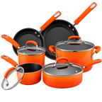 Rachael Ray Brights Nonstick Cookware Pots and Pans Set, 10 Piece, Orange Gradient