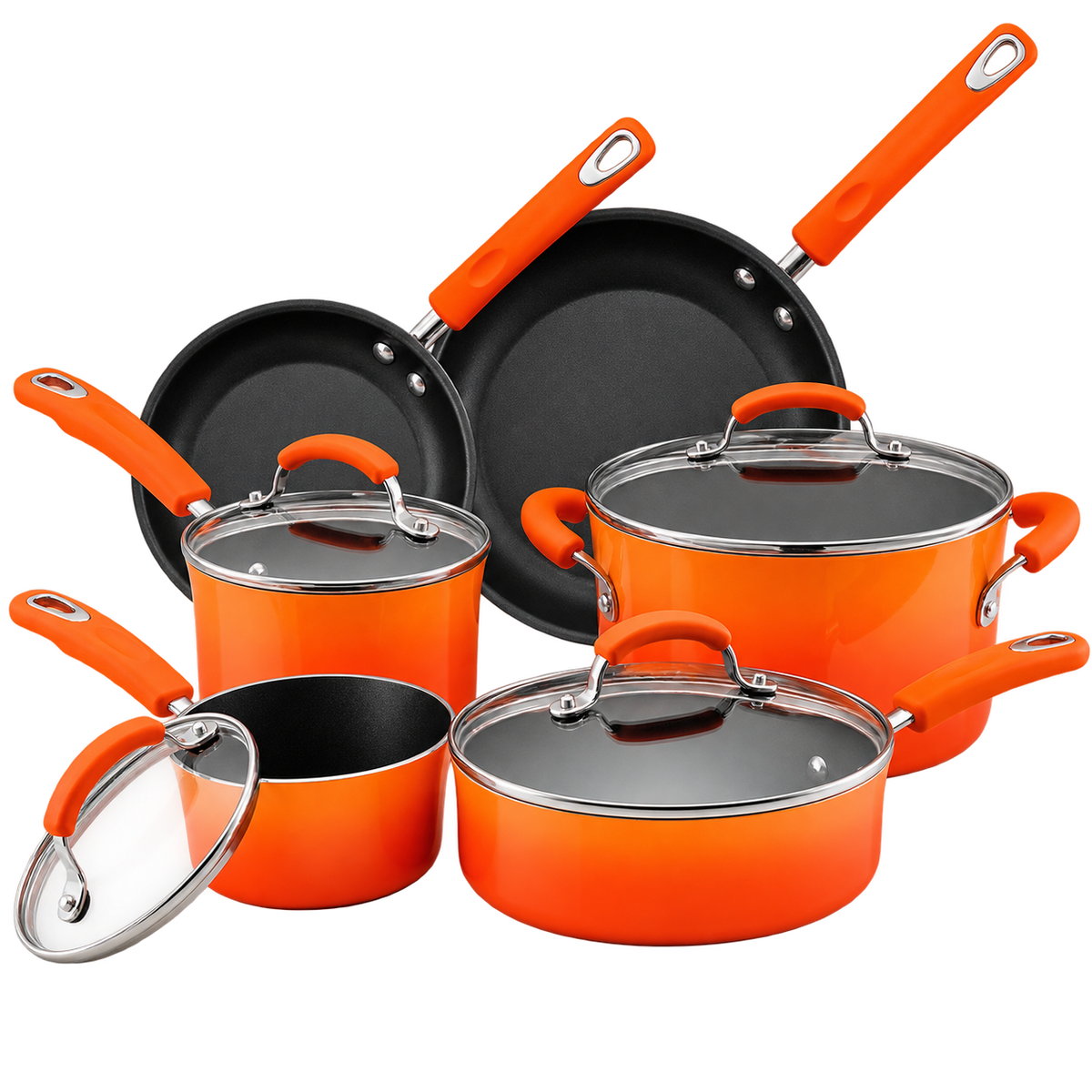Rachael Ray Brights Nonstick Cookware Pots and Pans Set, 10 Piece, Orange Gradient