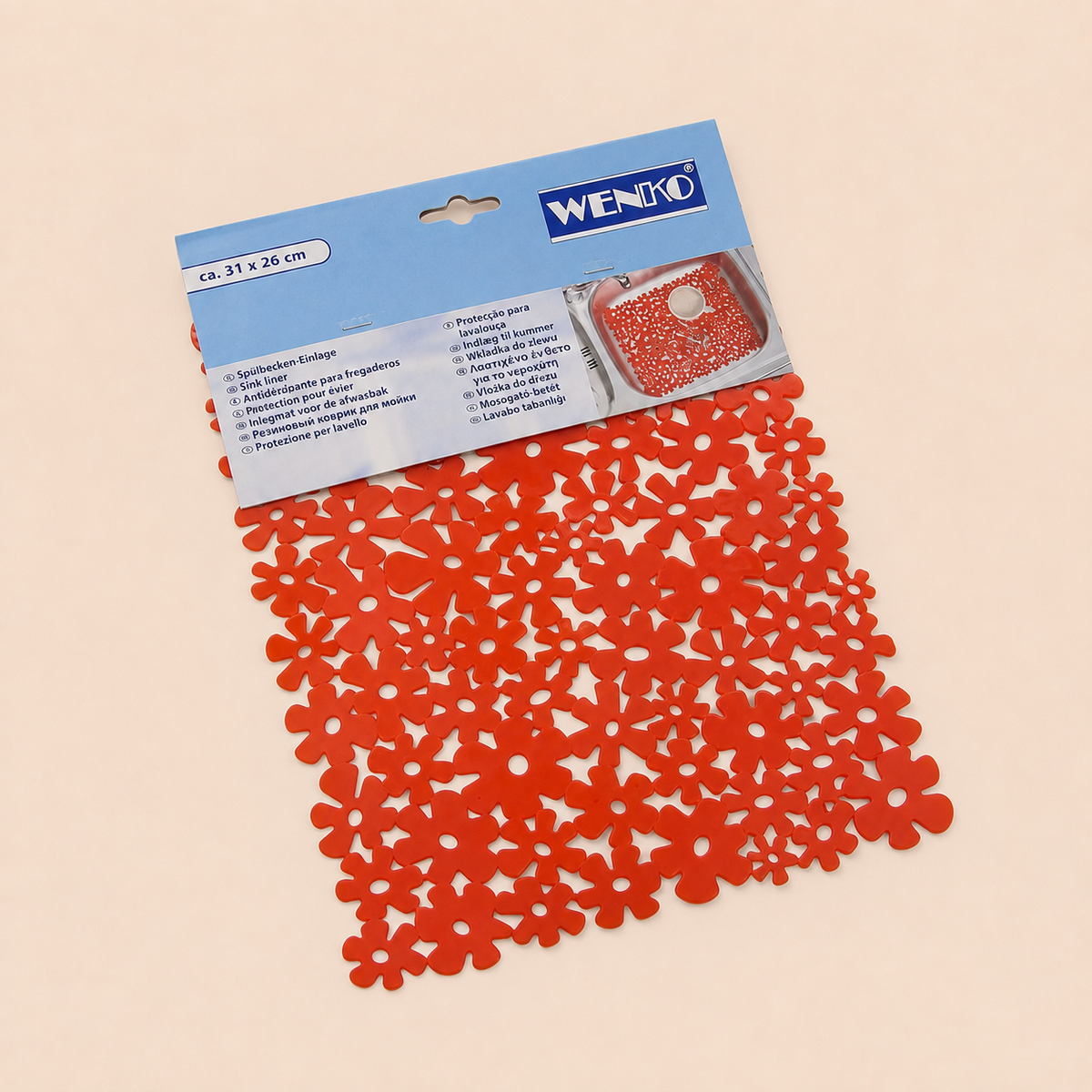 iDesign Blumz Floral Red Flexible Plastic Large Sink Protector Mat
