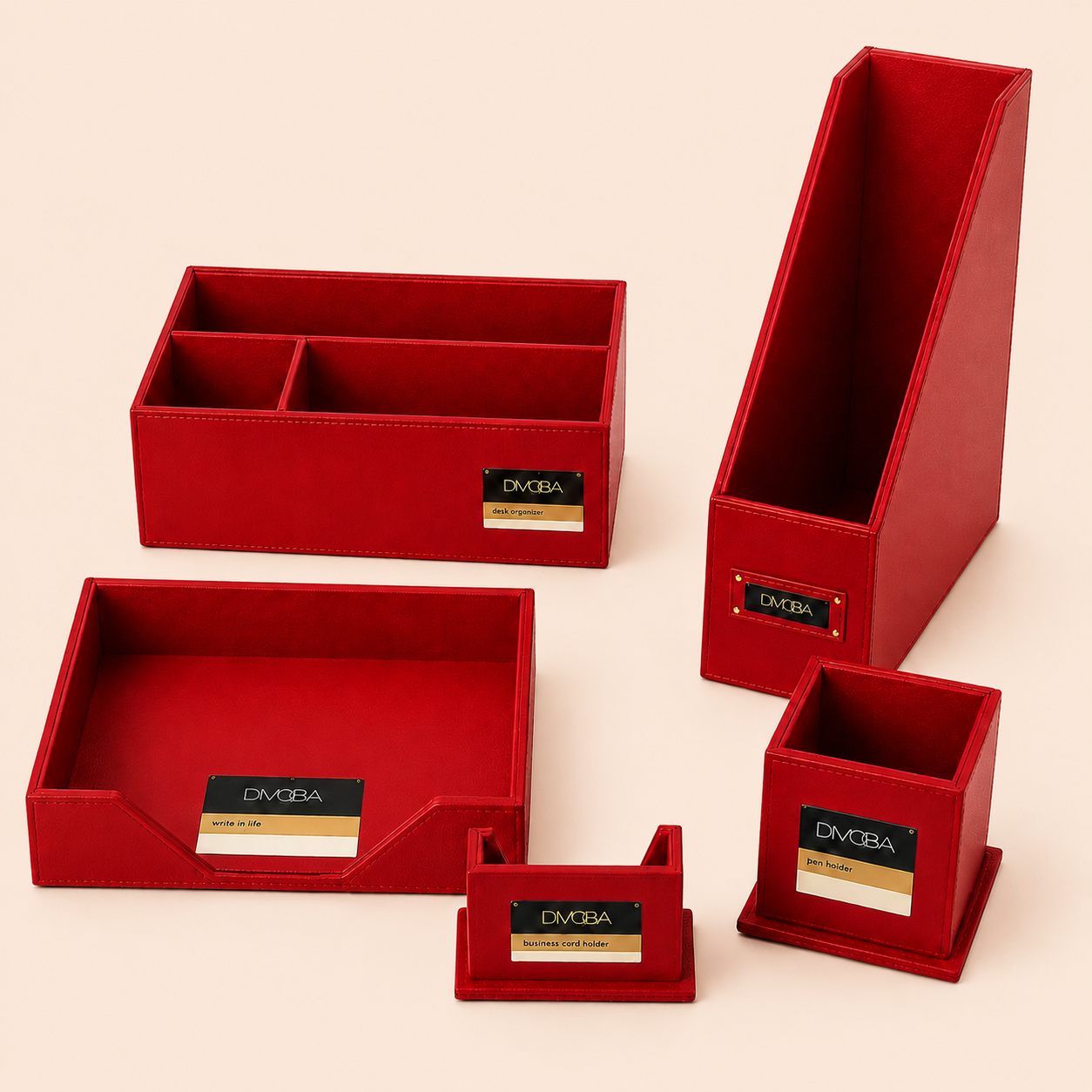 Red Leather Desk Organizer Set
