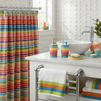 Hermosa Collection Colorful Striped Ceramic Kids Bathroom Accessories & Towel Bundle