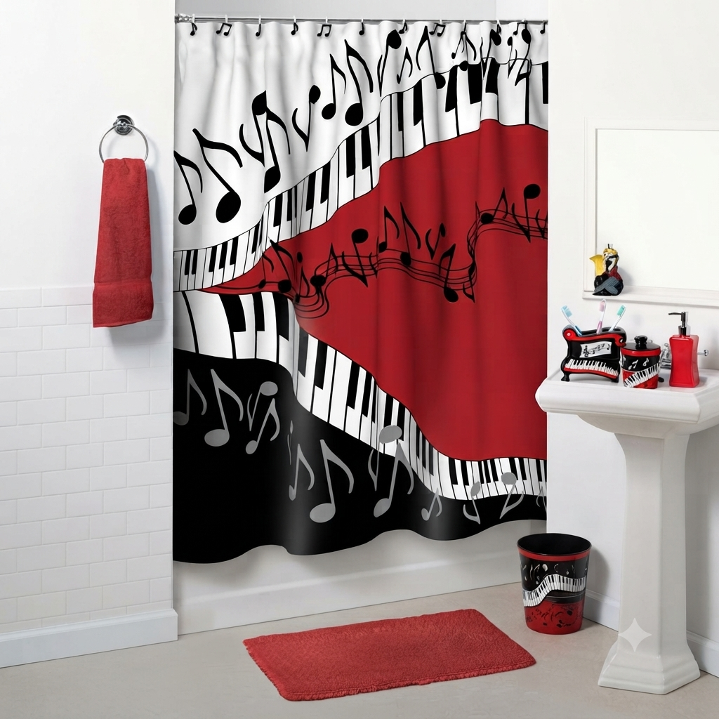 Grand Piano Music Theme Bathroom Accessories & Decor Set
