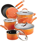 Rachael Ray Brights Nonstick Cookware Pots and Pans Set, 10 Piece, Orange Gradient