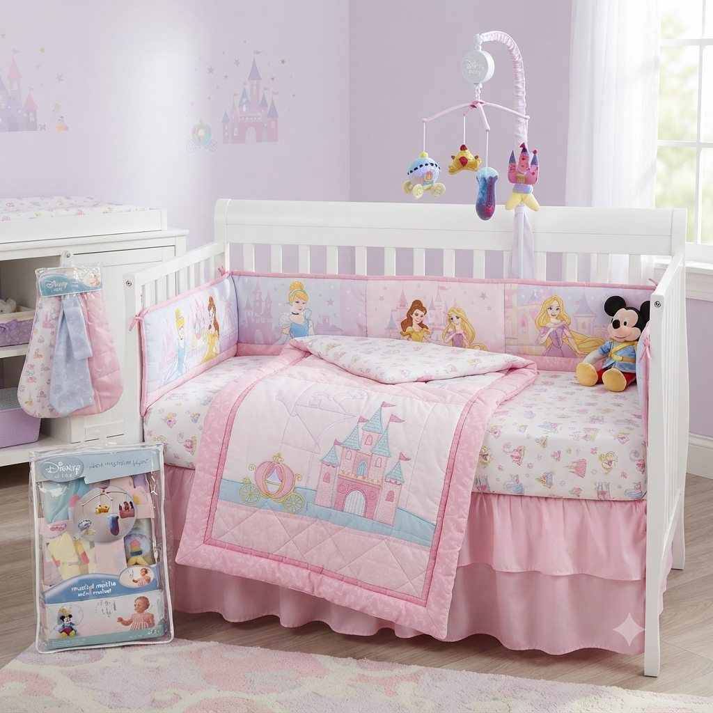 Disney Baby Princess Happily Ever After Nursery Crib Bedding & Musical Mobile set