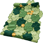 Lillian Vernon green and gold leaf-patterned fabric table runner